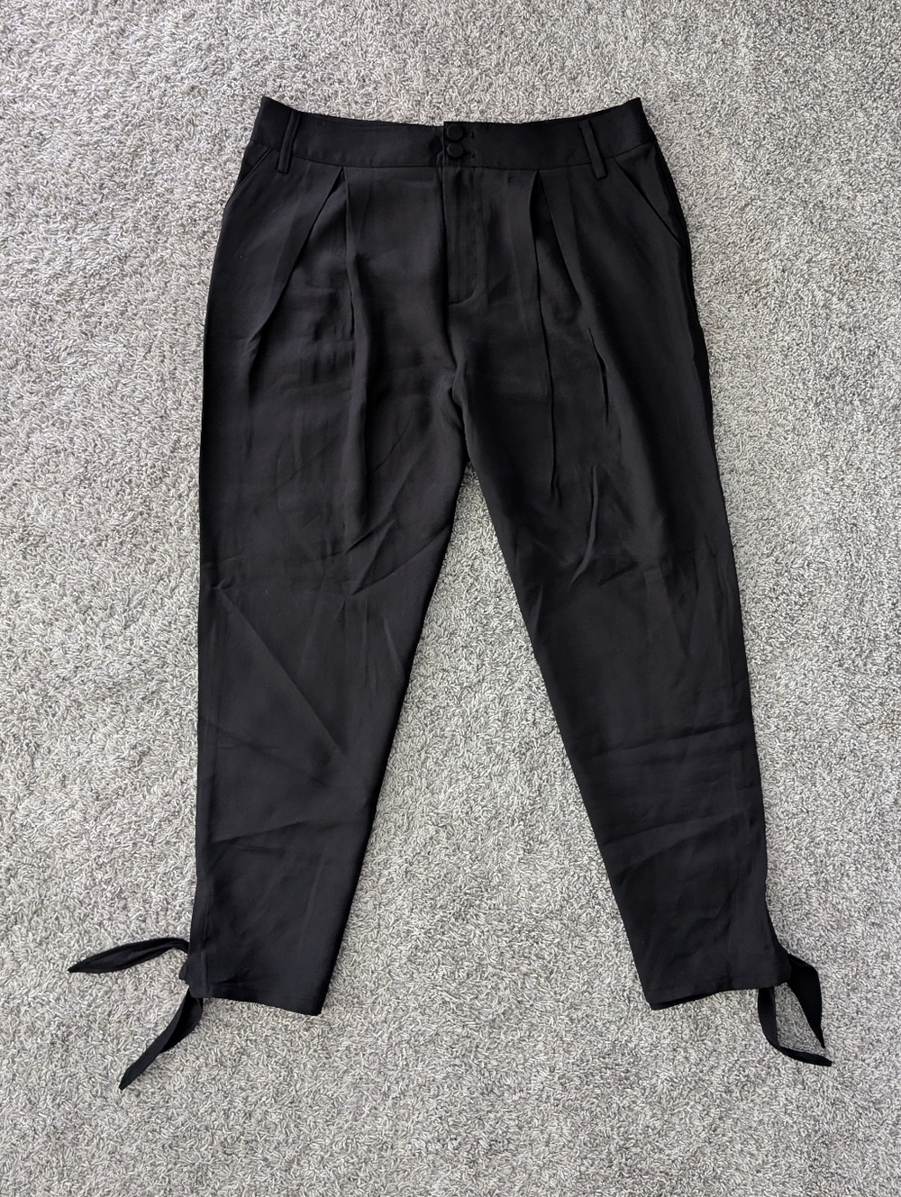 INC International Concepts Black Pleated Tie-Hem Women's Pants